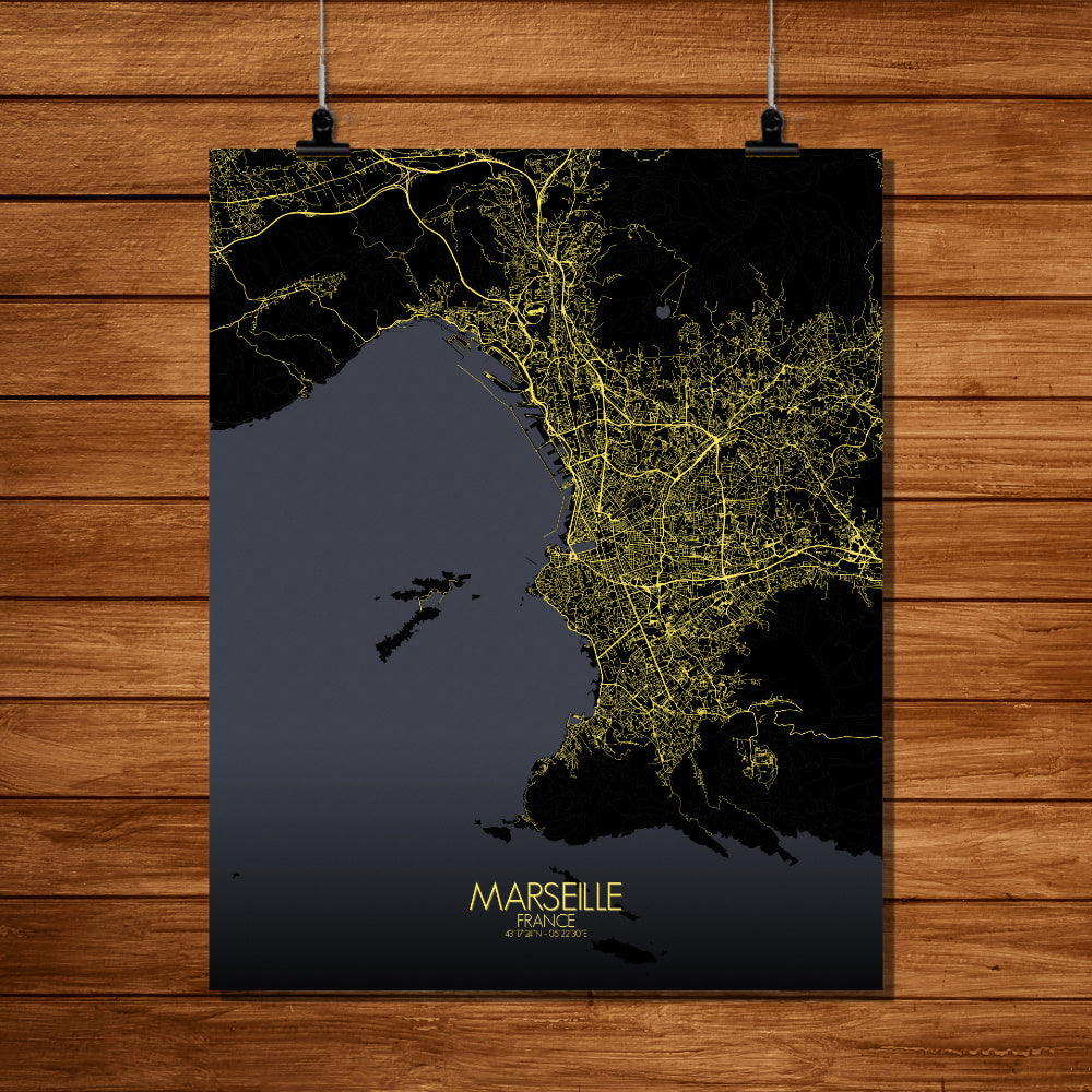 Mapospheres Marseille Night Design full page design poster affiche city map