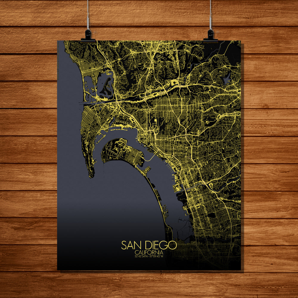 Mapospheres San Diego Night full page design poster city map