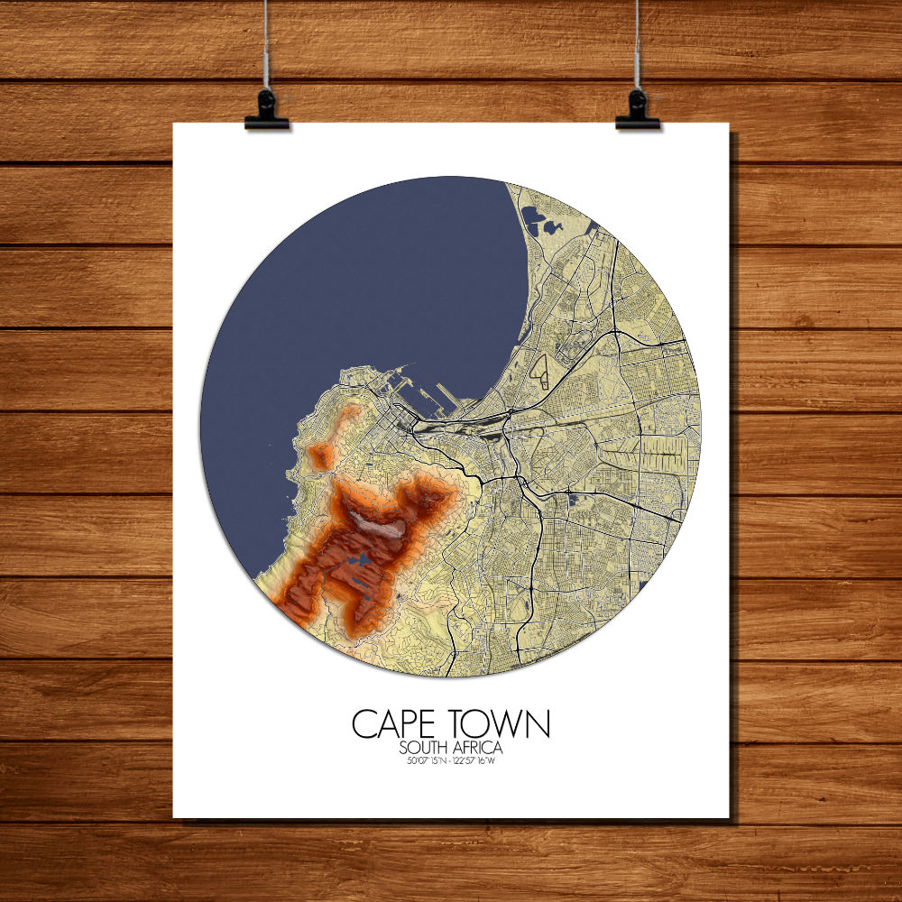 Mapospheres Cape Town Elevation map round shape design poster city map