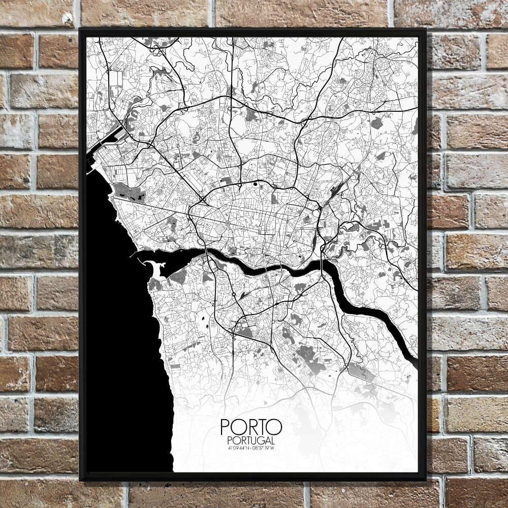 Mapospheres Porto BW full page design poster city map