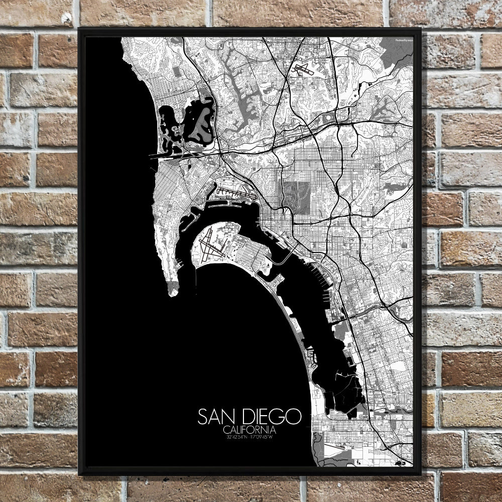Mapospheres San Diego Black and White full page design poster city map