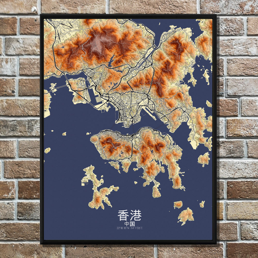Mapospheres Hong Kong Elevation map full page design poster city map