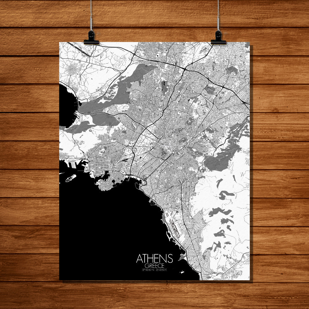 Mapospheres Athens Black and White dark round shape design poster city map
