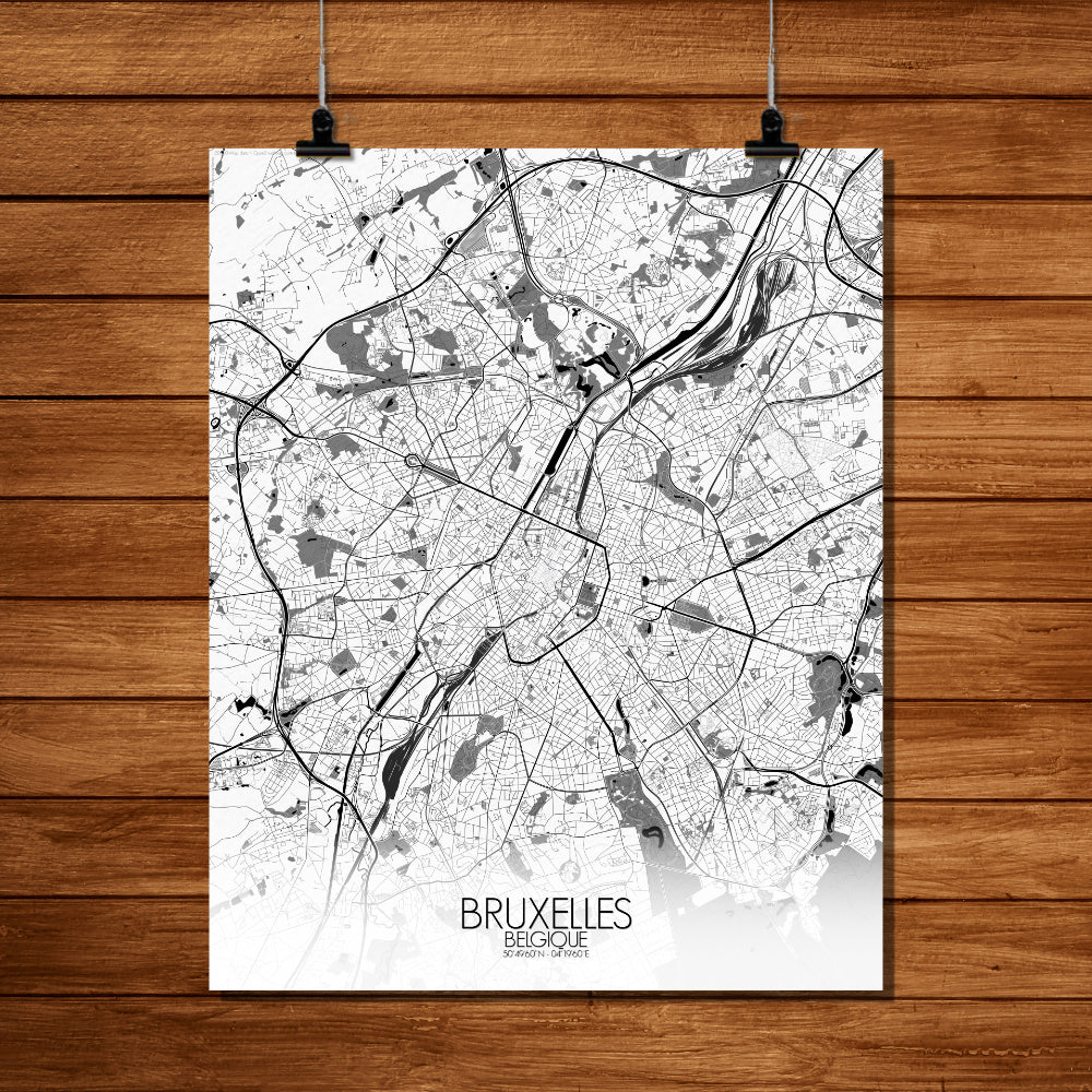 Mapospheres Brussels Black and White full page design poster city map