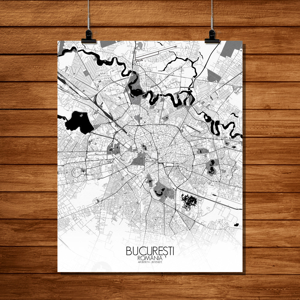 Mapospheres Bucharest Black and White full page design poster city map