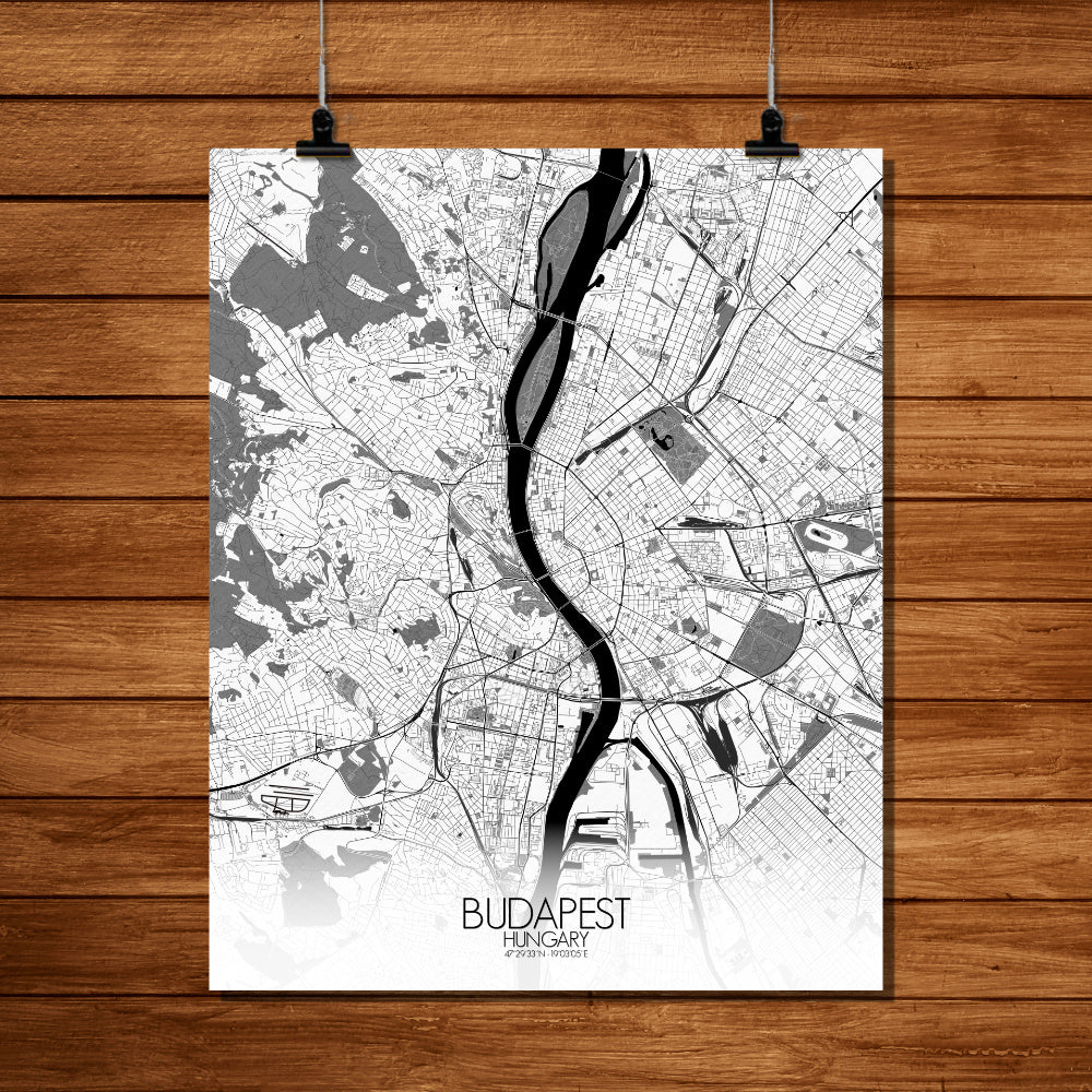 Mapospheres budapest Black and White full page design poster city map
