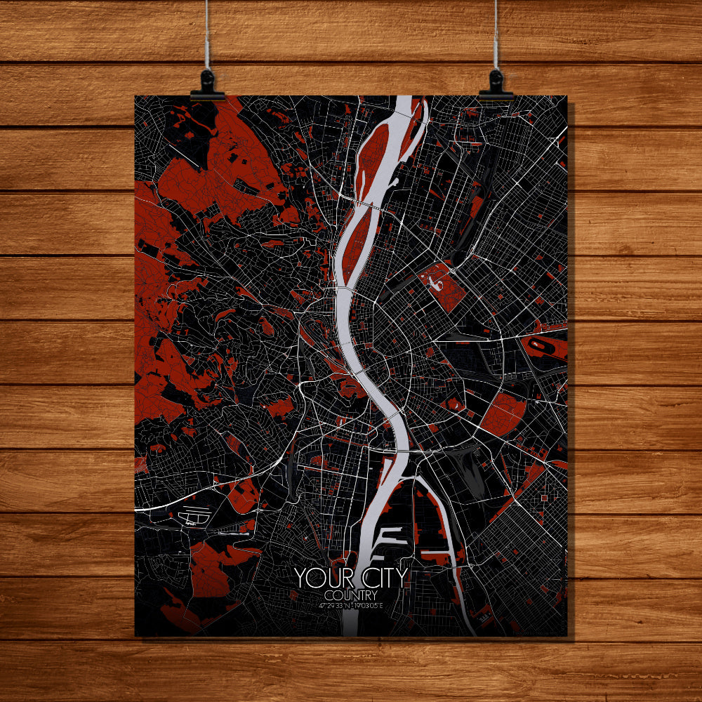 City map custom your map mapospheres Red Dark Design