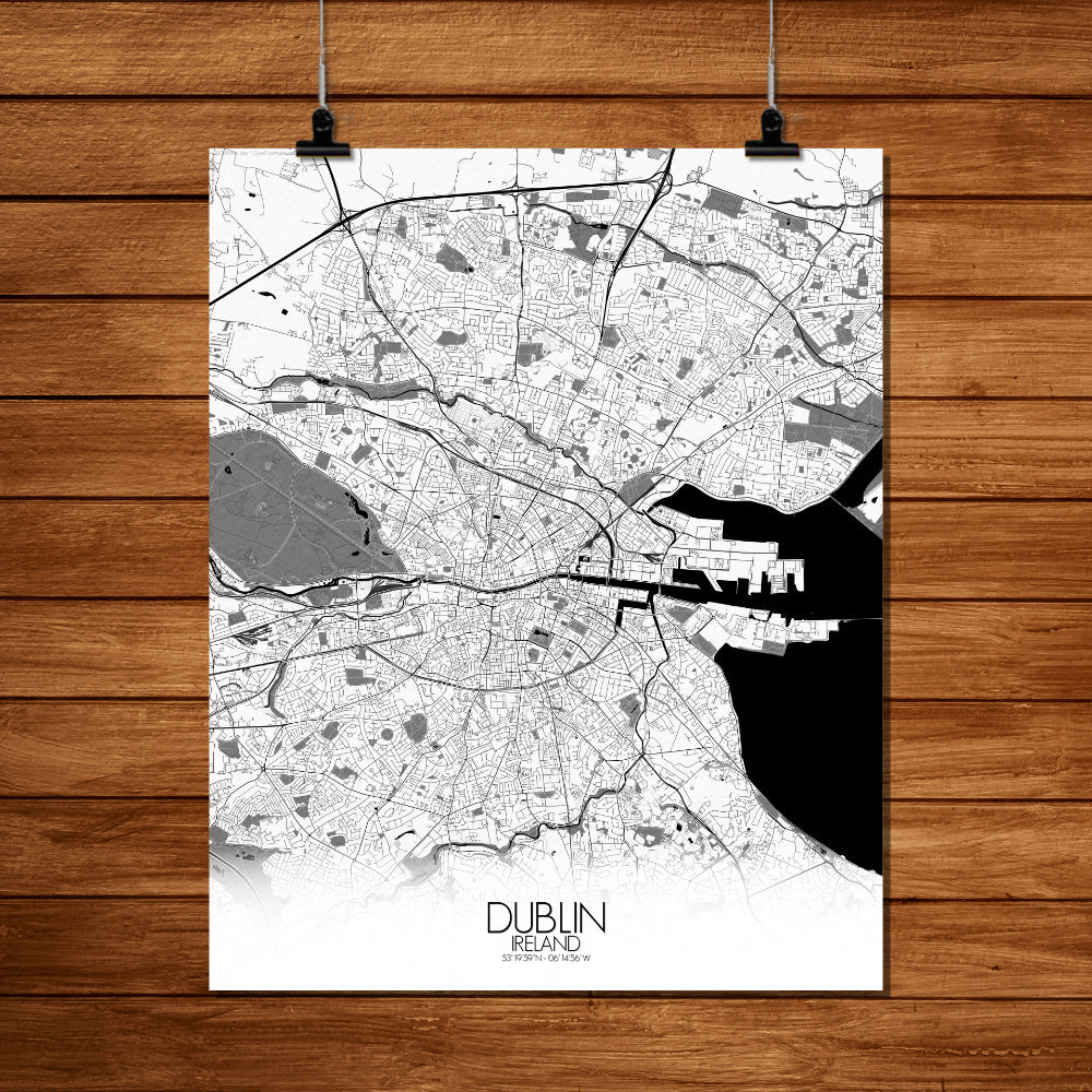 Mapospheres Dublin Black and White full page design poster city map