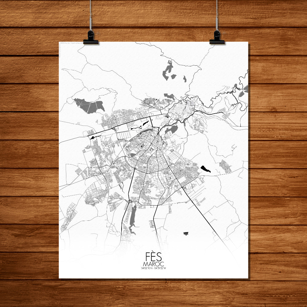Mapospheres fez Black and White full page design poster city map