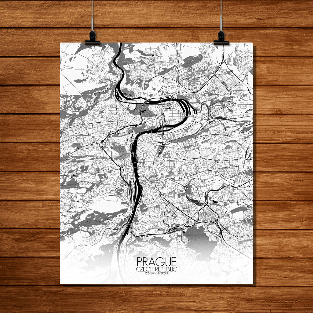 Mapospheres prague Black and White full page design poster city map