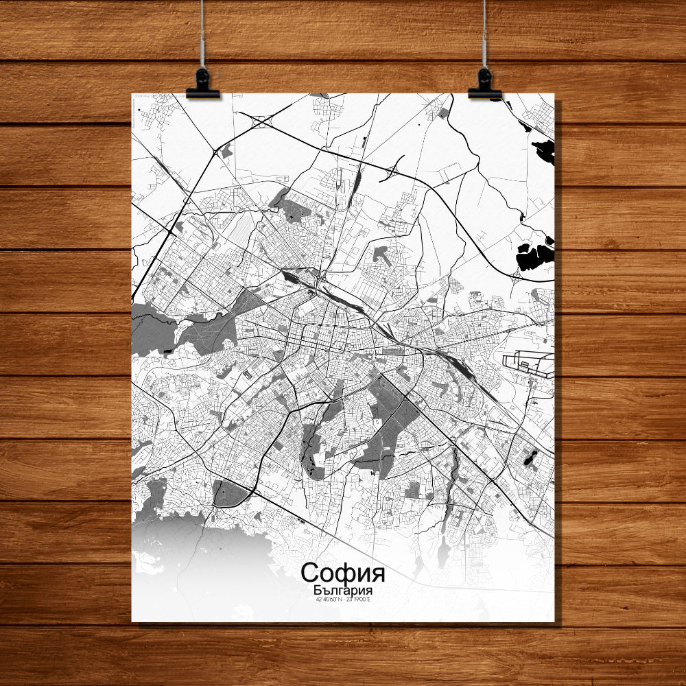 Mapospheres sofia Black and White full page design poster city map