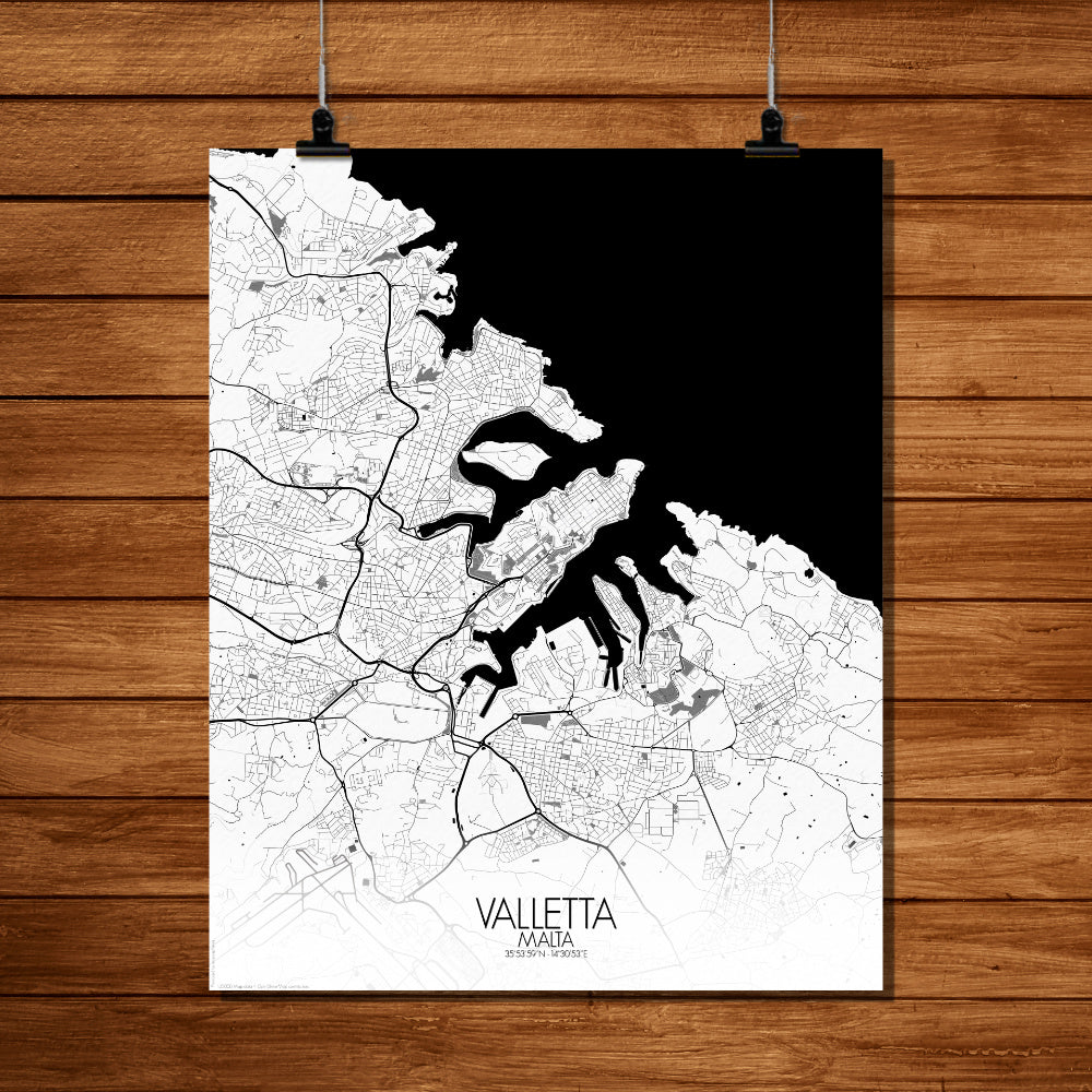 Mapospheres valletta Black and White full page design poster city map