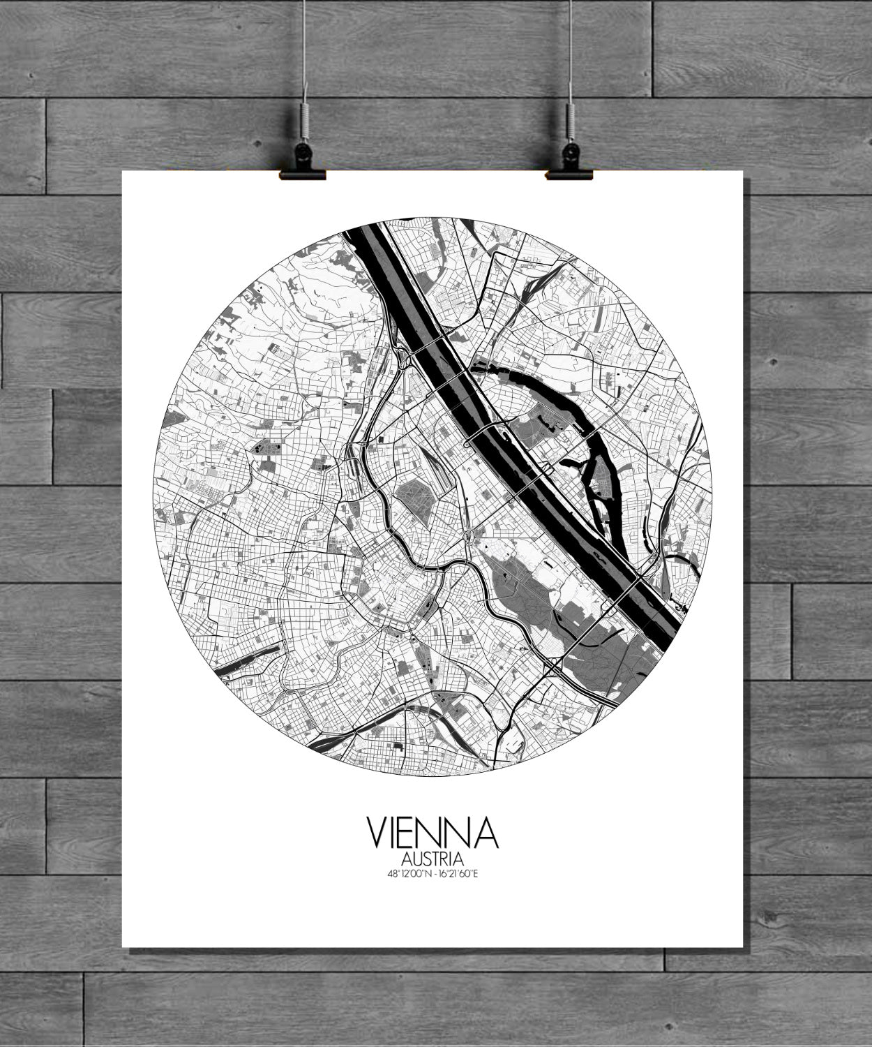 Mapospheres vienna Black and White round shape design poster city map