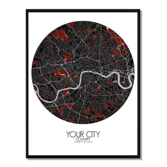 City map custom your map mapospheres Red Dark Design