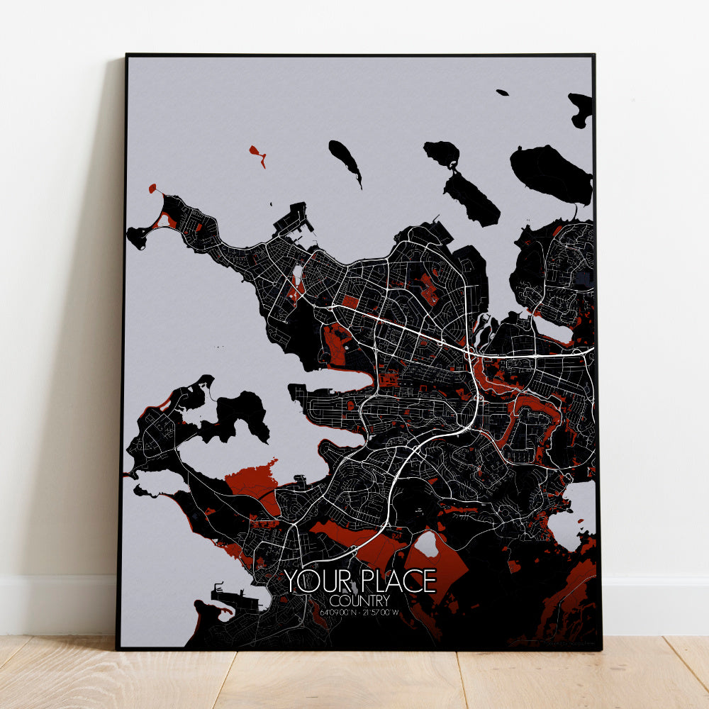City map custom your map mapospheres Red Dark Design