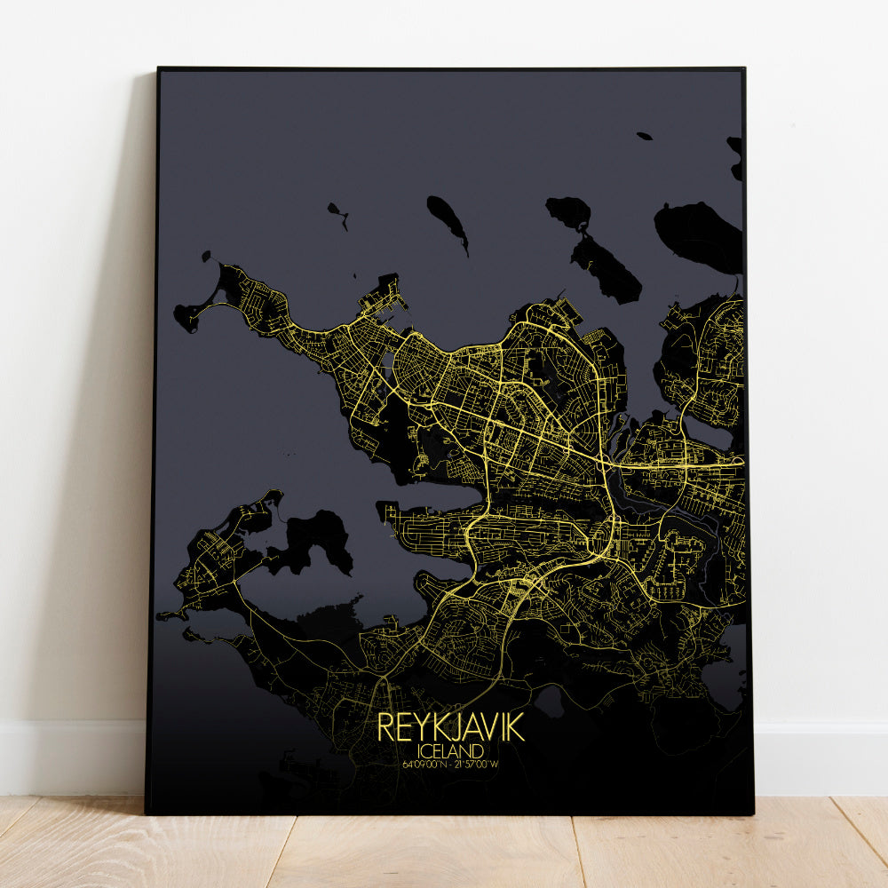 Mapospheres reykjavik Night round shape design poster city map