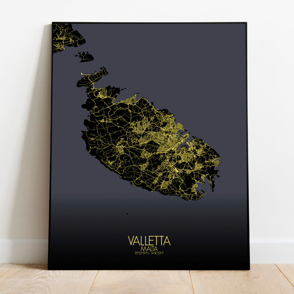 Mapospheres valletta Night full page design poster city map