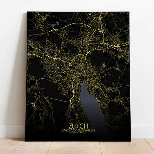 Mapospheres zurich Night full page design poster city map