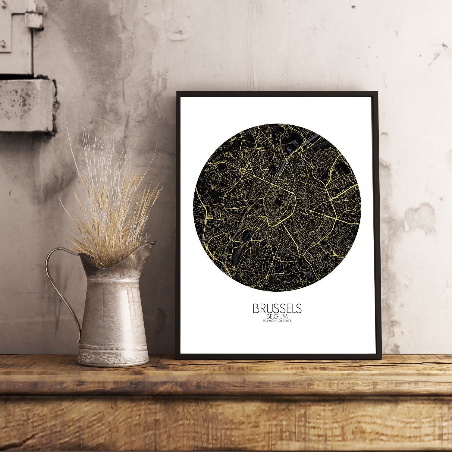 Mapospheres Brussels Night round shape design poster city map