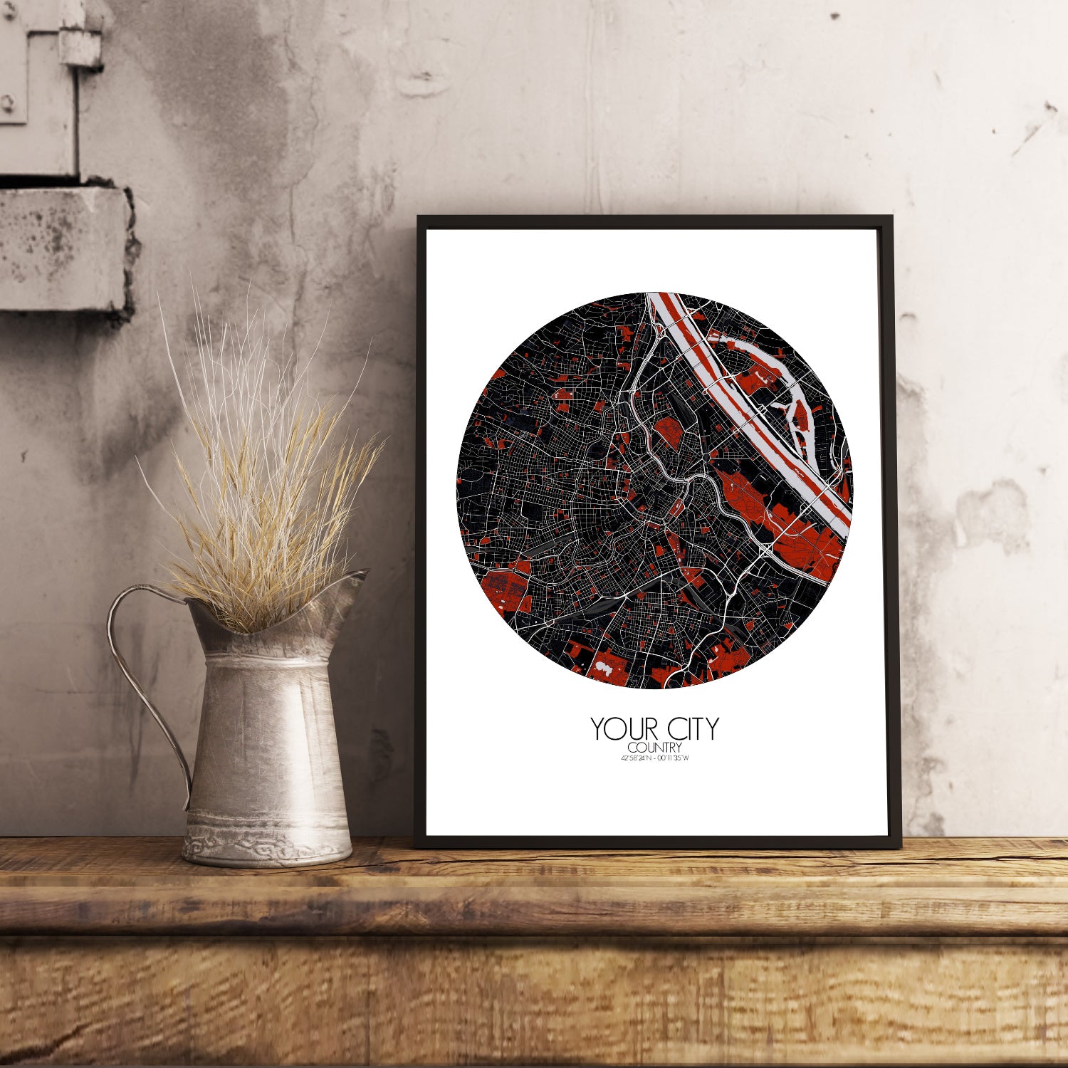 City map custom your map mapospheres Red Dark Design
