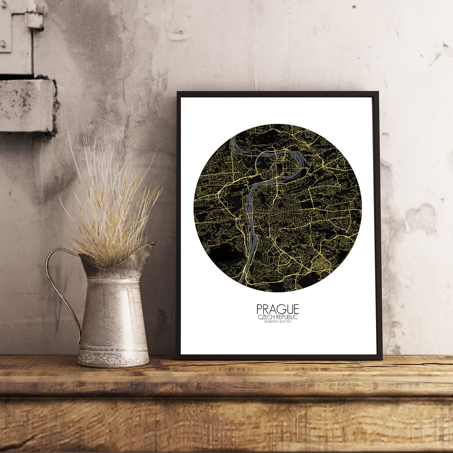 Mapospheres prague Night round shape design poster city map