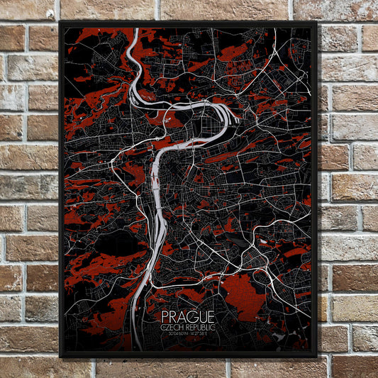 Mapospheres prague Red dark full page design poster city map 