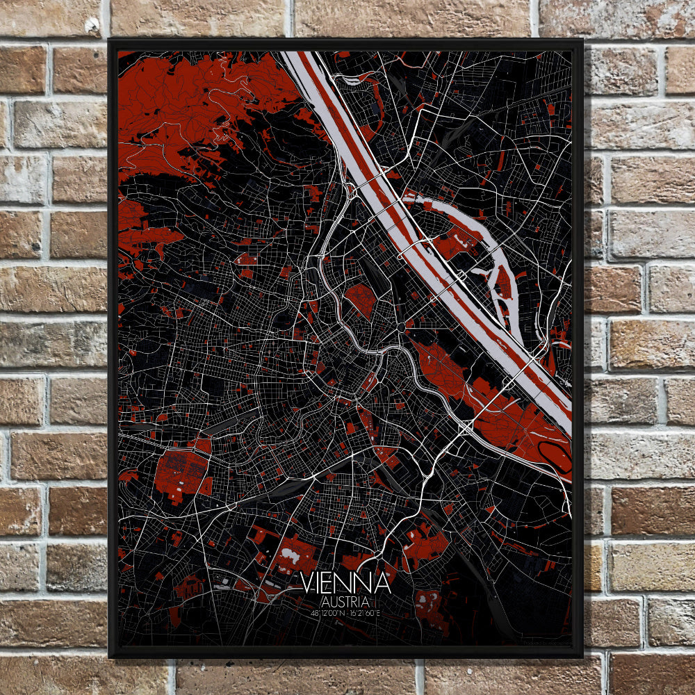 Mapospheres vienna Red dark full page design poster city map 