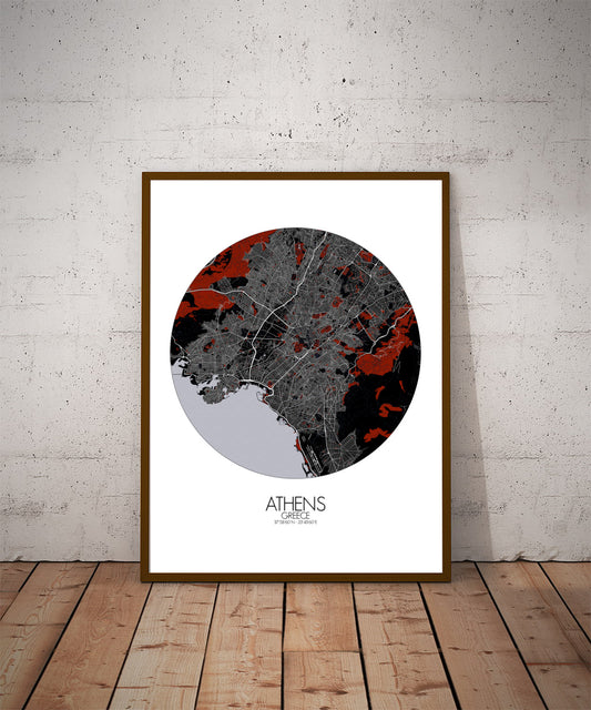 Mapospheres Athens Black and White full page design poster city map