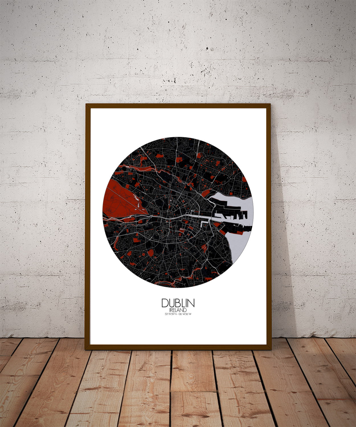 Mapospheres Dublin Red dark round shape design poster city map