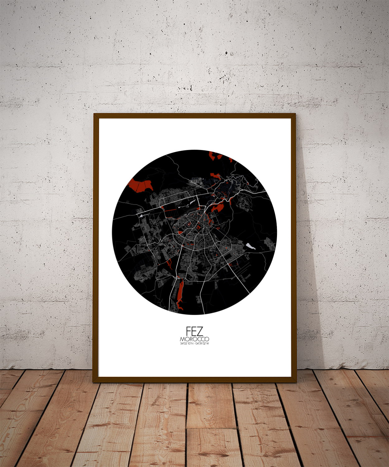 Mapospheres fez Red dark round shape design poster city map