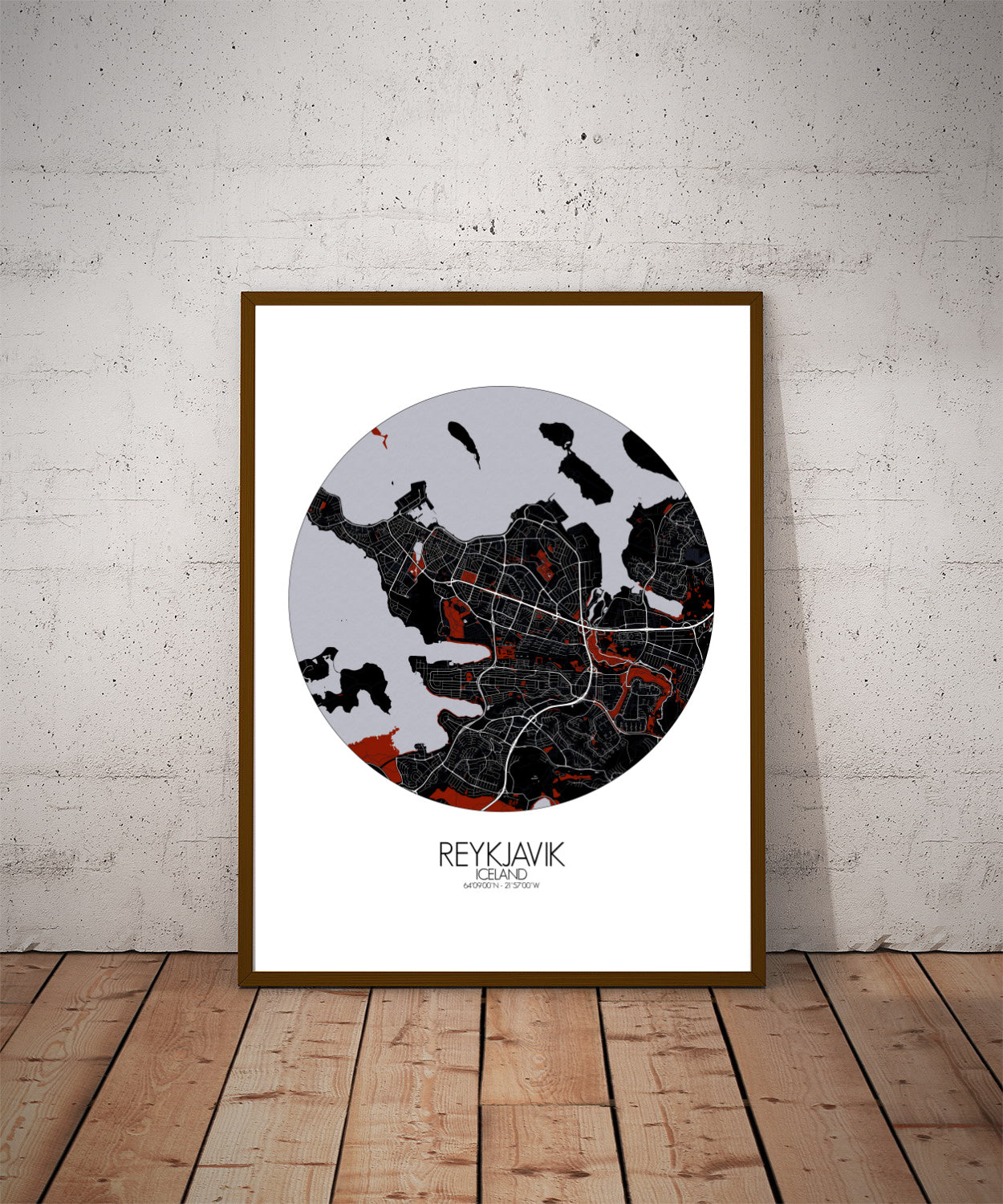 Mapospheres reykjavik Red dark round shape design poster city map