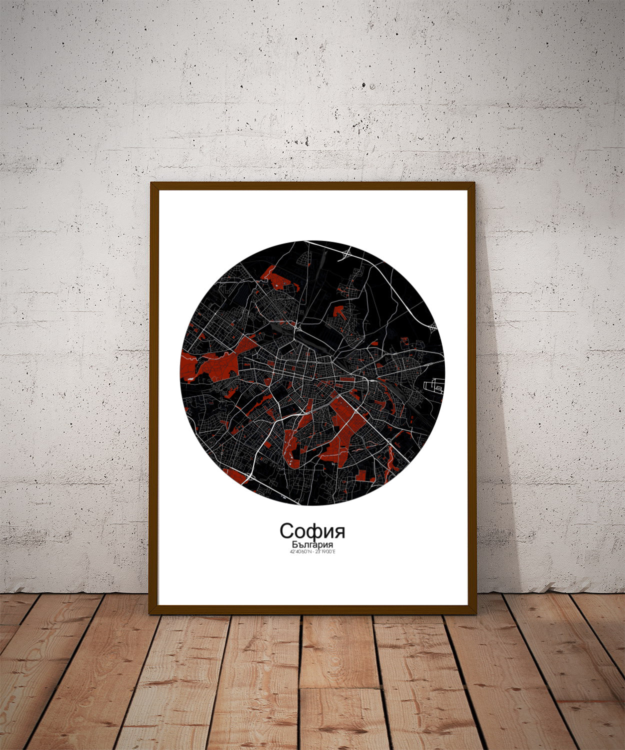 Mapospheres sofia Red dark round shape design poster city map